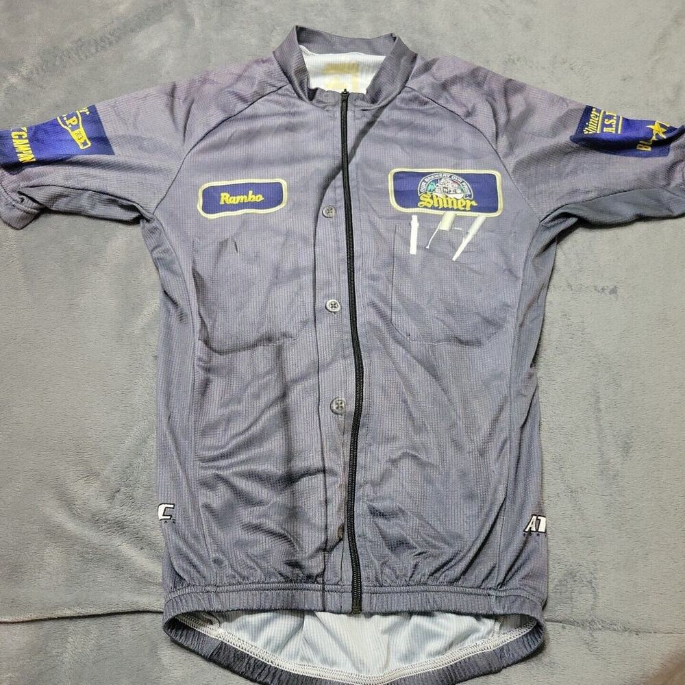 Shiner Atac Sportswear Men Small Shirt Workout Bicycle Full Zip Pocket Neck GASP